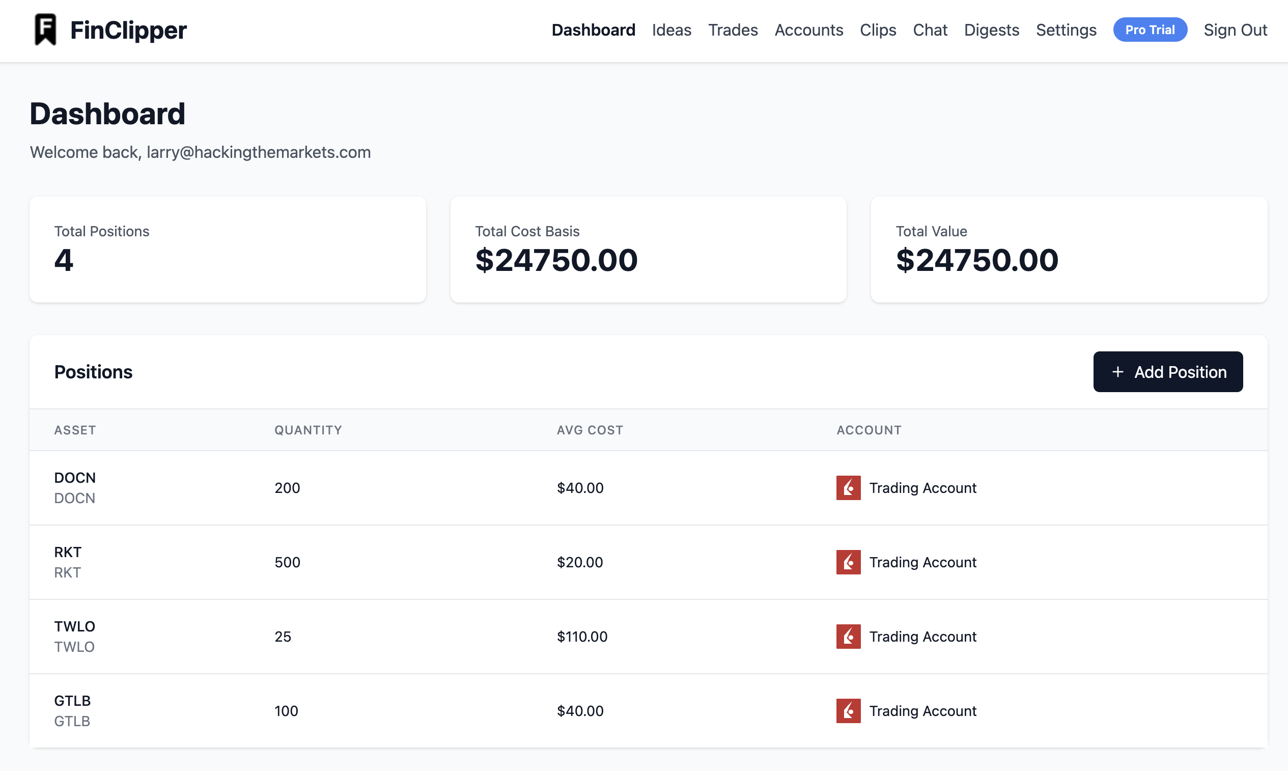 TradeClips Dashboard